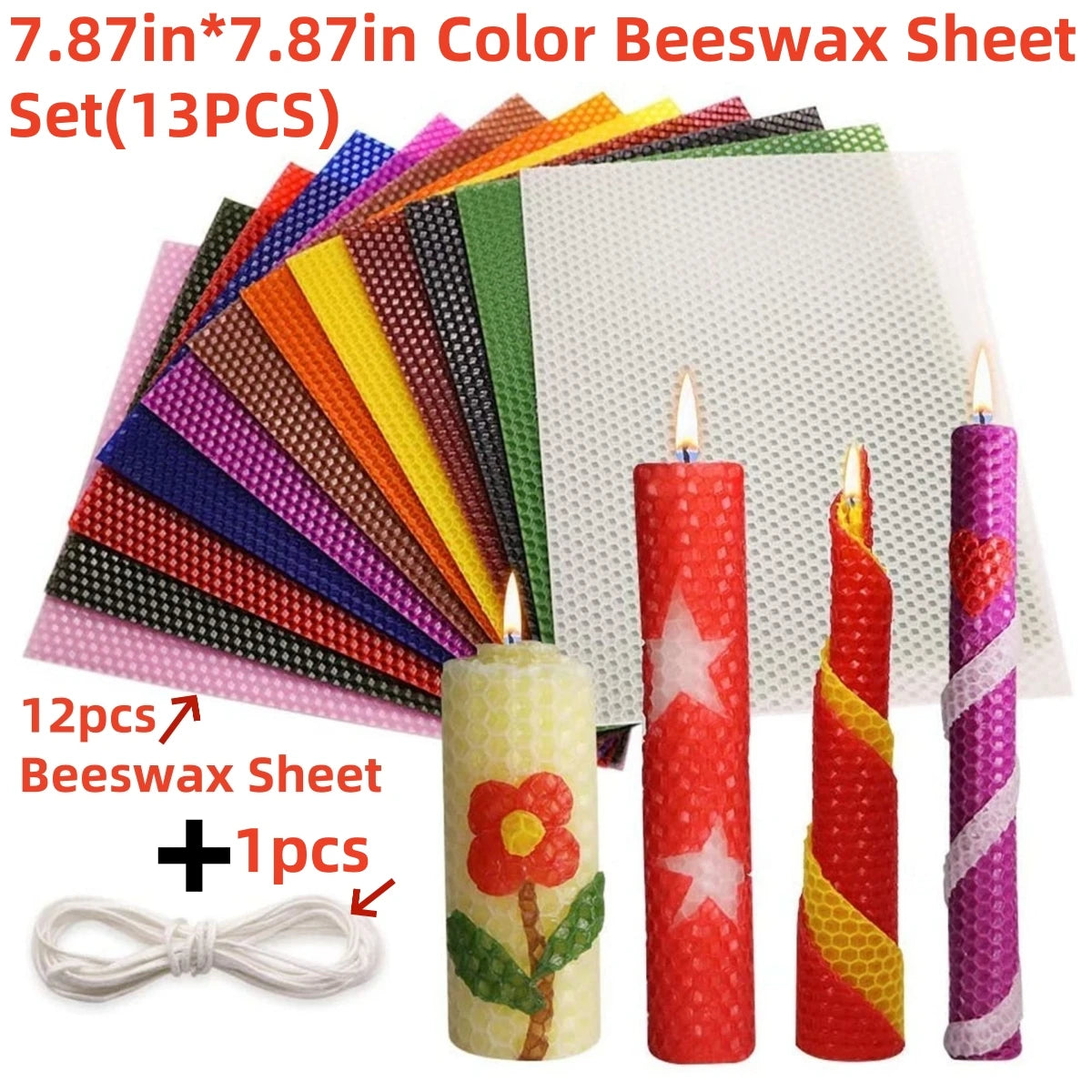 13pcs 20*20cm Color Beeswax Sheet Candle Roll Handmade Smokeless Candle Making Honeycomb Wax Slice Parent-child Activity Materia