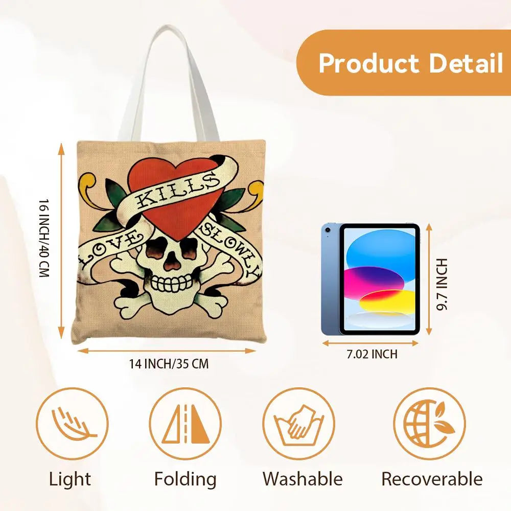 Fashion e-EdS H-HardyS Storage Bags Canvas Double-Sided Print Fashion Shoulder Tote Shopping Bag Gift Eco Handbags