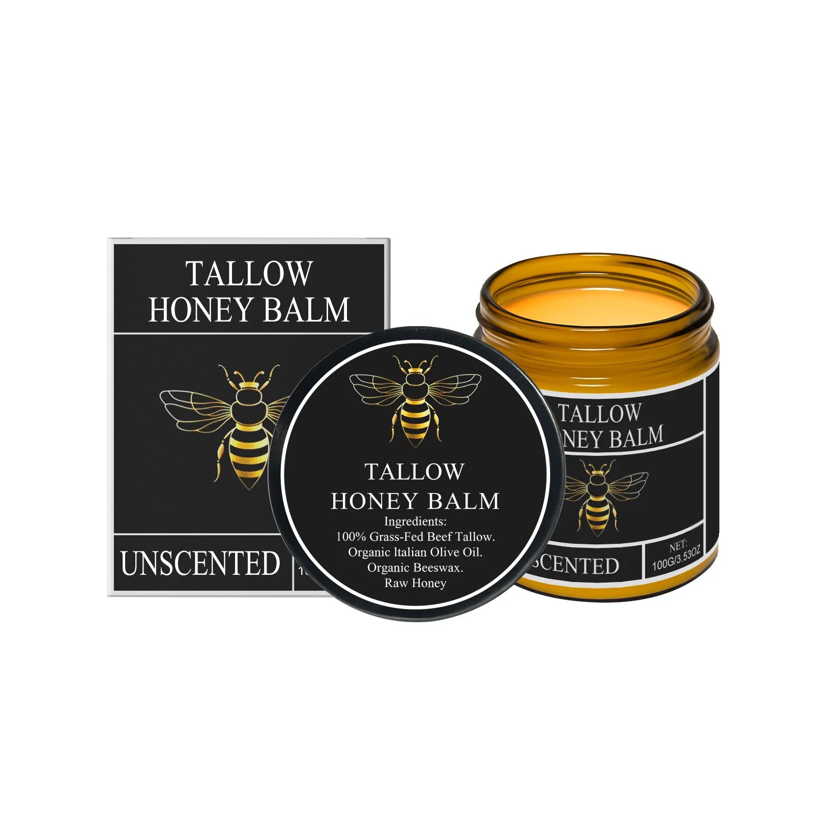 Organic Grass-Fed Beef Tallow Balm with Raw Honey Soft Smooth Skin Lavender Citrus Whipped Anti-Aging Face Body Moisturize Cream