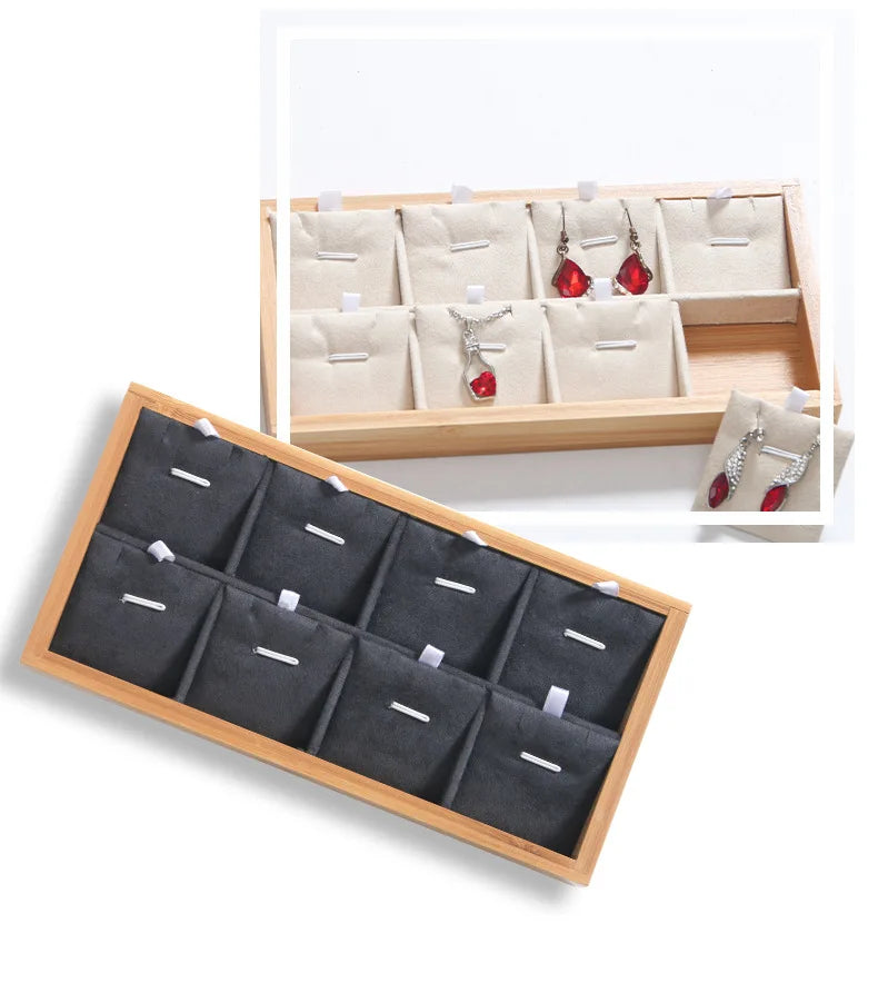 Natural Bamboo Solid Wood Jewelry Display Tray Necklace Ring Earring Storage Box Jewelry Display Plate