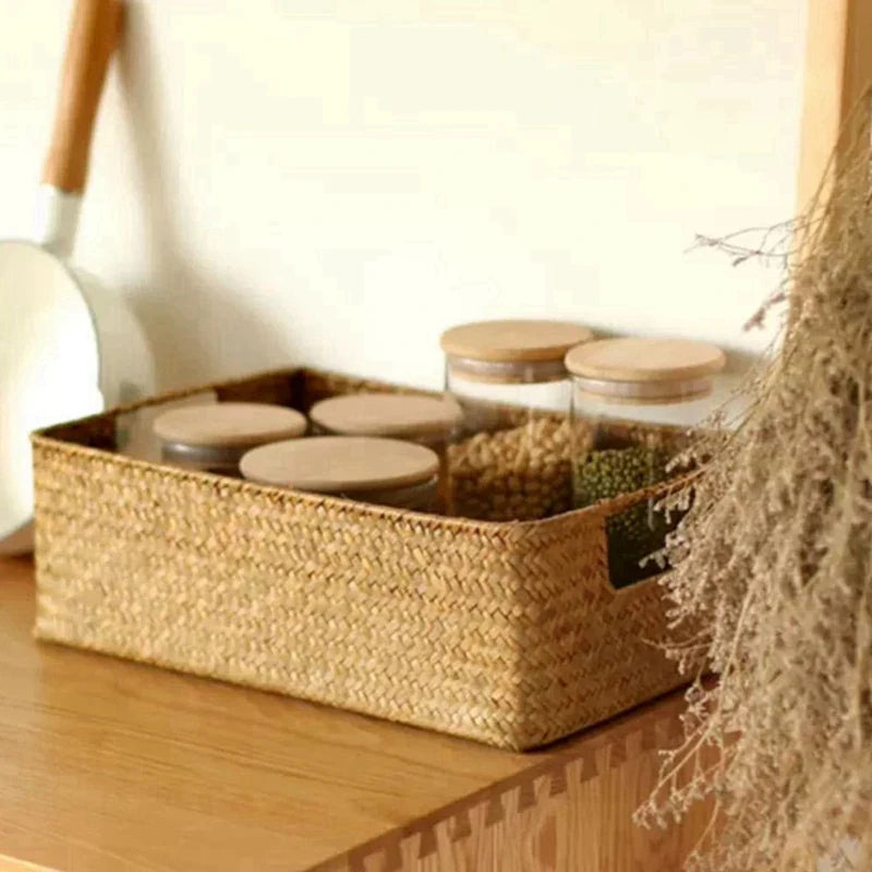Zerolife Natural Woven Seagrass Basket, Straw Wicker Storage Container for Home Table, Fruit Bread Towels & Small Kitchen