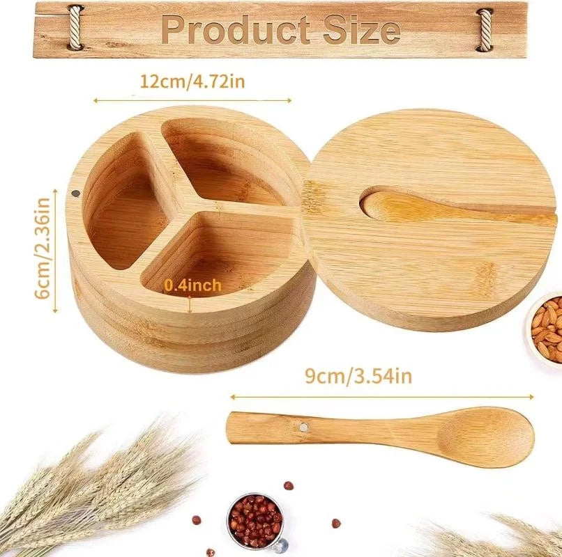 New Kitchen Convenience Tools Bamboo Salt Jar Kitchen Seasoning Bottle Circular Bamboo Seasoning Box Spice Rack Accessories