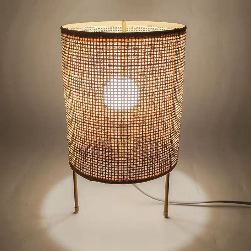 Bamboo Rattan Table Lamp Stepless Dimmable Small Beside Lamp Vintage Rattan Wooden Nightstand Lamp Bamboo Woven