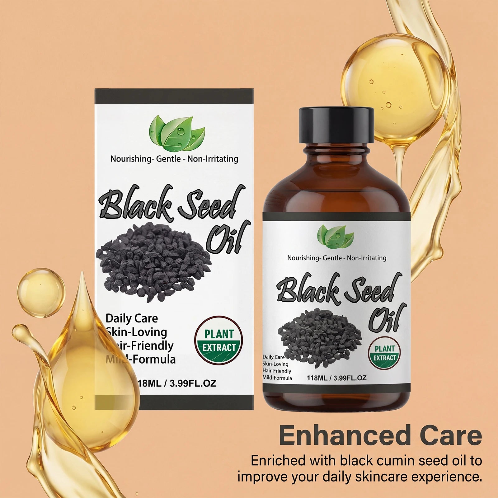 Organic Black Seed Oil Hair,Body & Face Nourishing Moisturize Essence Oil Natural Smooth Skin Care Product Multi Effect Care Oil