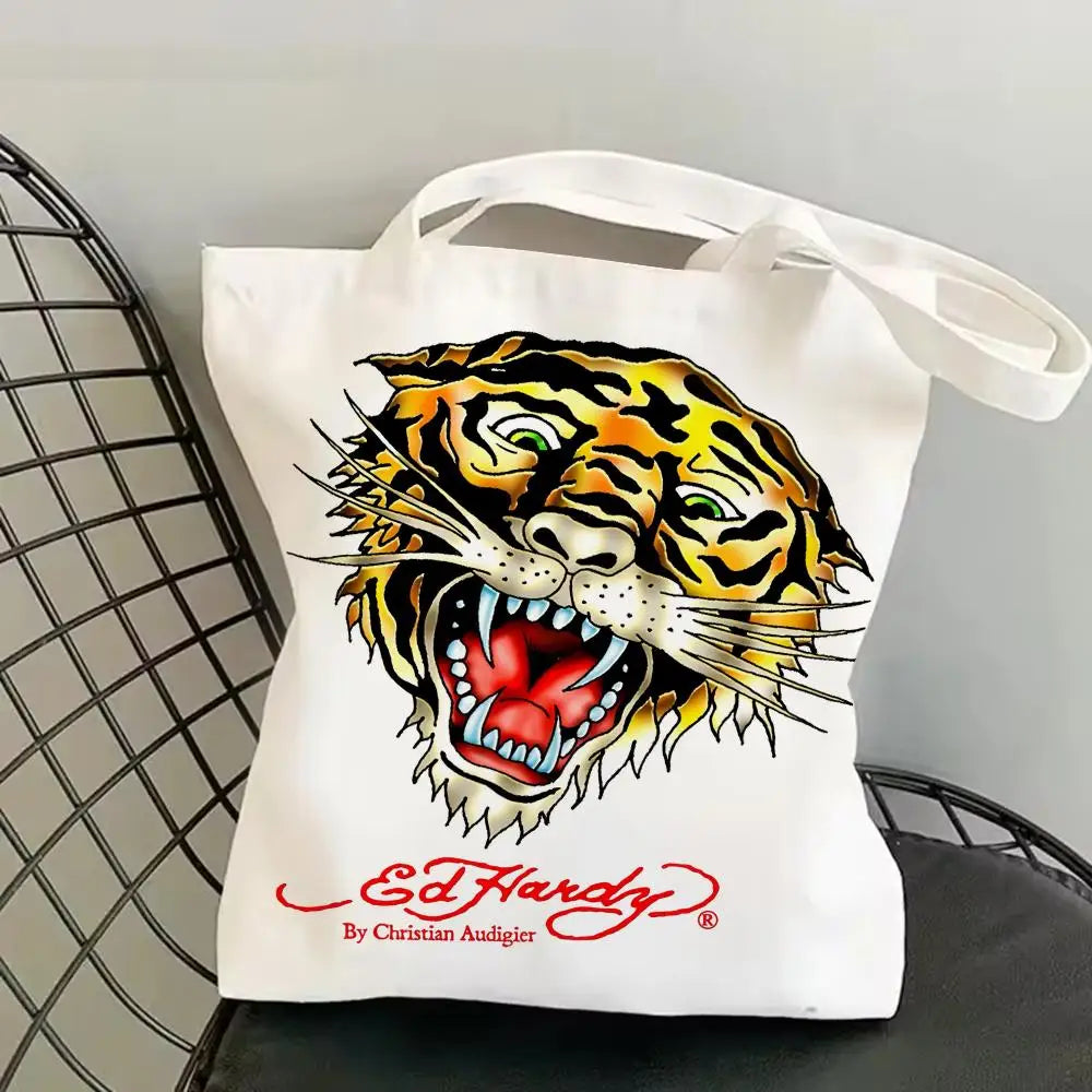 Fashion e-EdS H-HardyS Storage Bags Canvas Double-Sided Print Fashion Shoulder Tote Shopping Bag Gift Eco Handbags