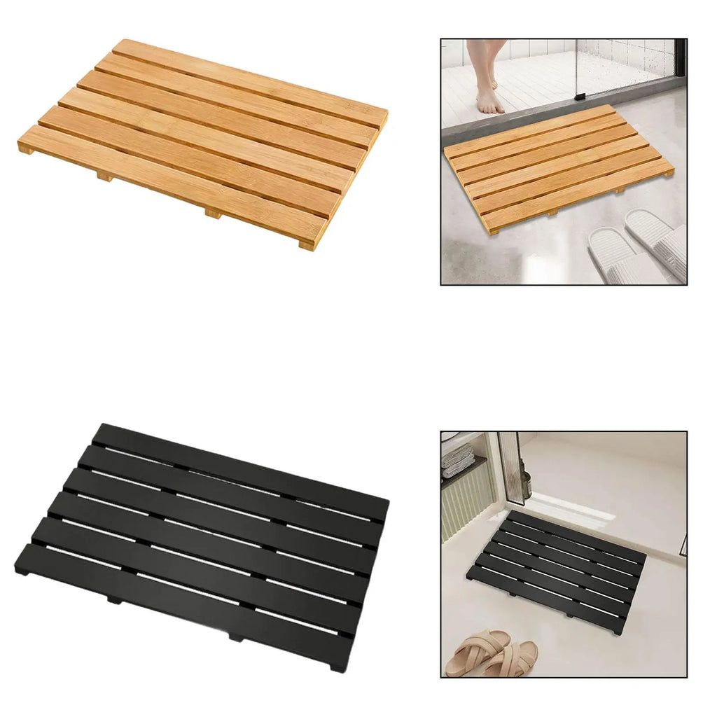 Wooden Bamboo Bath Mat Anti Slip Waterproof Quick Drying Shower Floor Mat for Bathroom Toilet Balcony