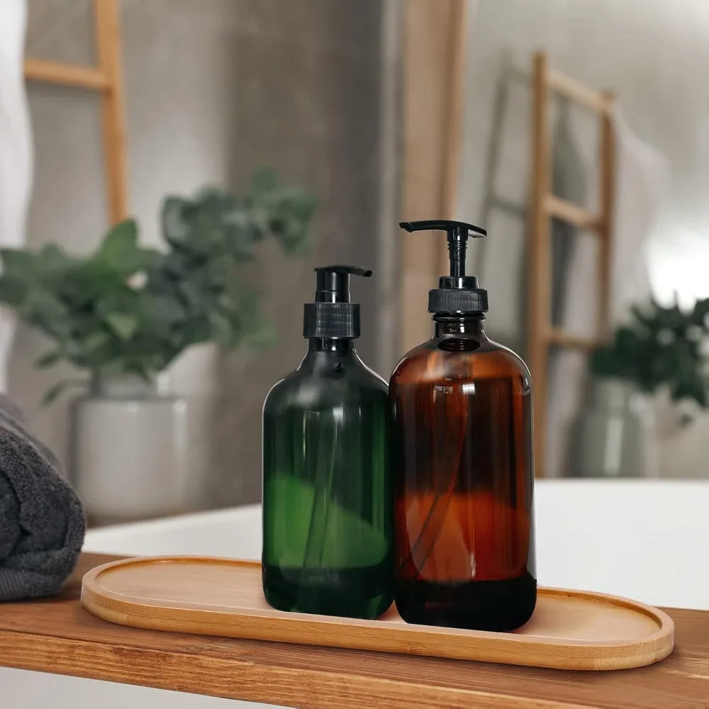 Bamboo Storage Tray Wooden Bathroom Organizer for Shampoo Body Wash and Toiletries Multi-Function Countertop Bath Accessories