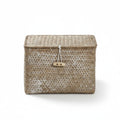 Eco-Friendly Sea Grass Wicker Shelf Baskets Weaving with Lid Storage Bins Handwoven Rectangular Storage Box Home Organizer