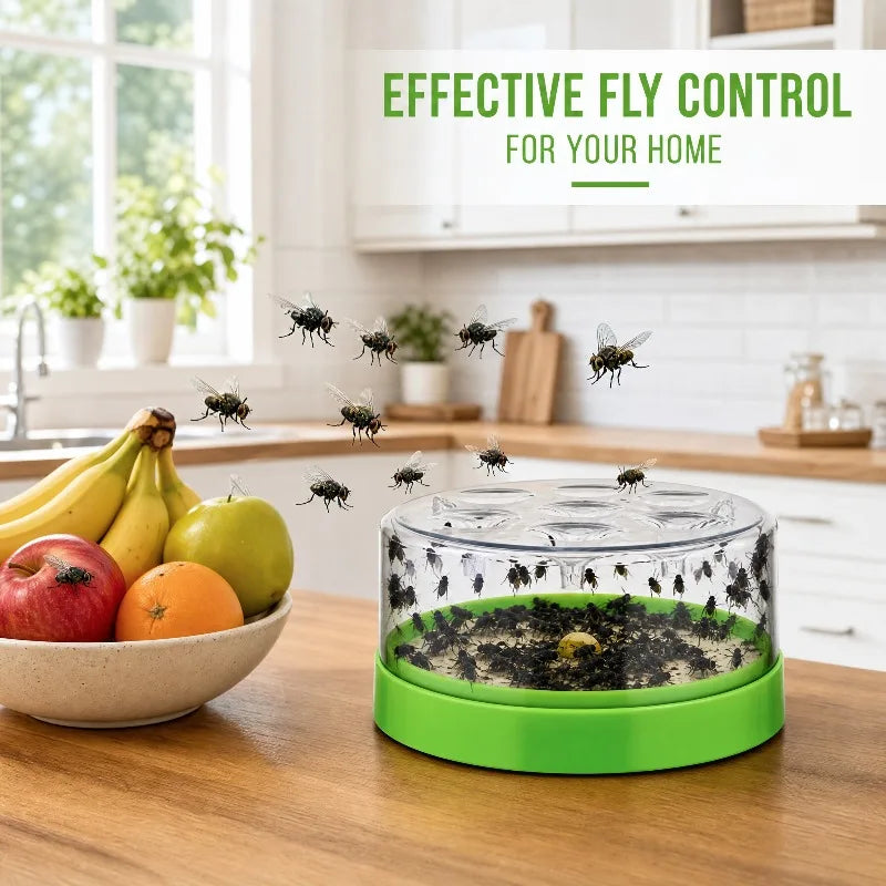 Eco-Friendly Fly Trap, 7 Holes, Clear Top & Green Base, No Elec, Safe for Home/Garden