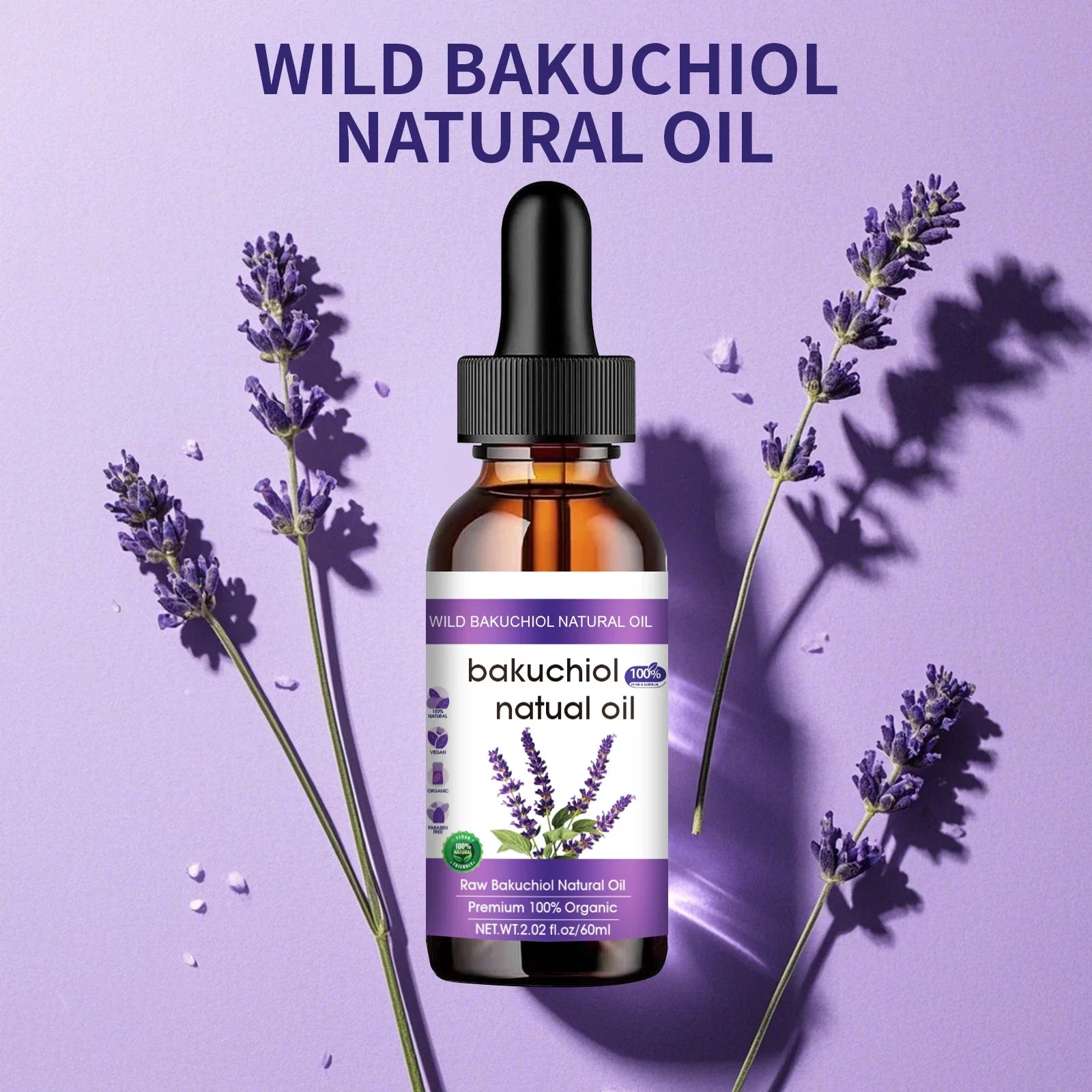 Botanical Anti-Aging Face Oil 60ml - Bakuchiol & Lavender Formula, Natural Retinol Alternative for Radiant Skin.