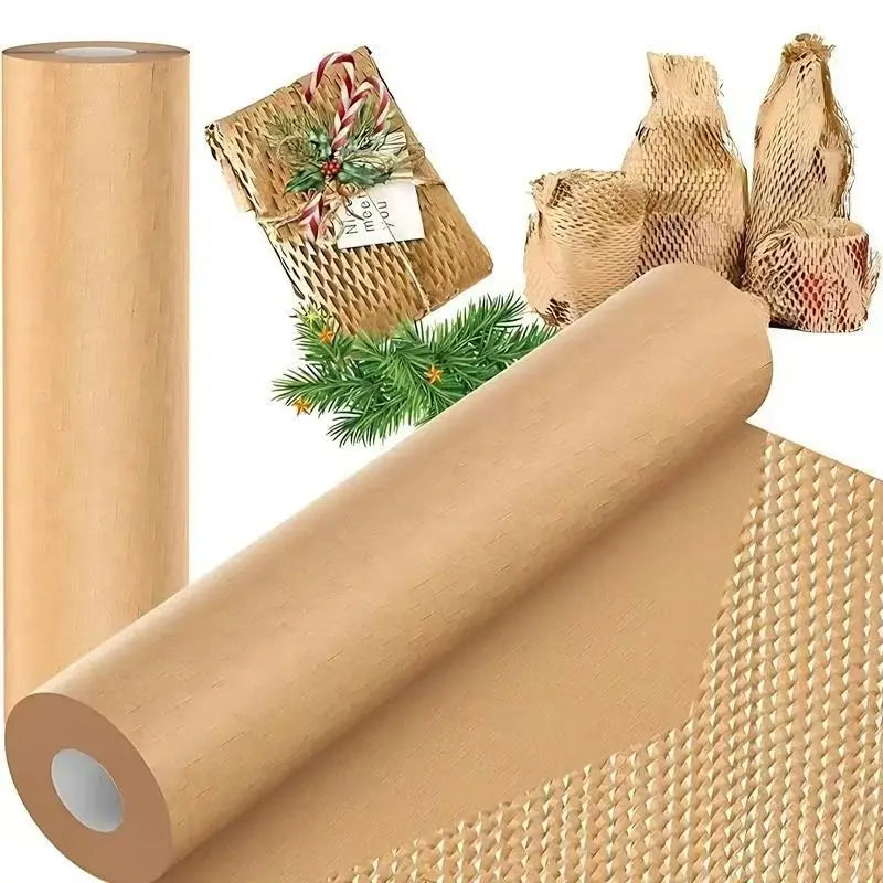 Brown Honeycomb Paper Roll - Sustainable Buffer Material for Gifts & Transport Safety