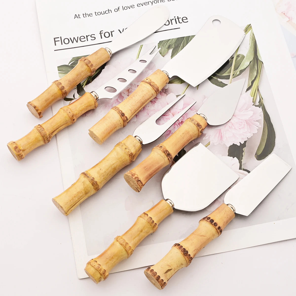 Bamboo Cheese Knives Set Cheese Cutlery Stainless Steel Cheese Slicer Cutter Mini Knife Butter Knife Spatula Fork Kitchen Tools