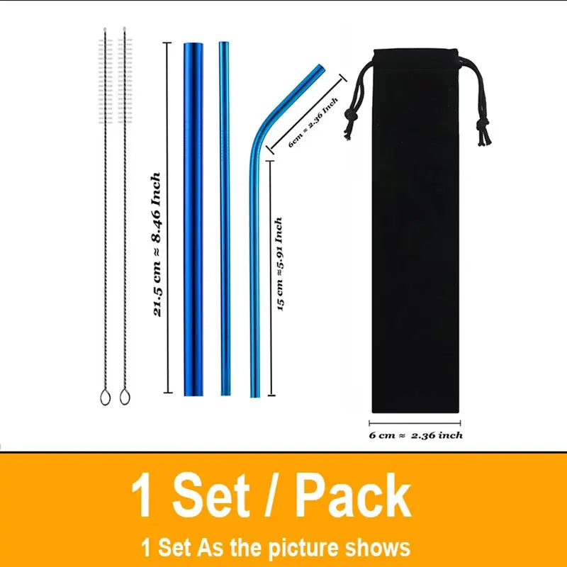 Reusable Metal Straws Set 304 Stainless Steel Drinking Straw for Bubble Tea with Bursh Portable Bag Eco Friendly Products