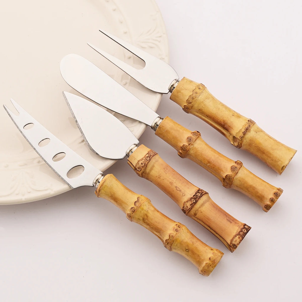 Bamboo Cheese Knives Set Cheese Cutlery Stainless Steel Cheese Slicer Cutter Mini Knife Butter Knife Spatula Fork Kitchen Tools