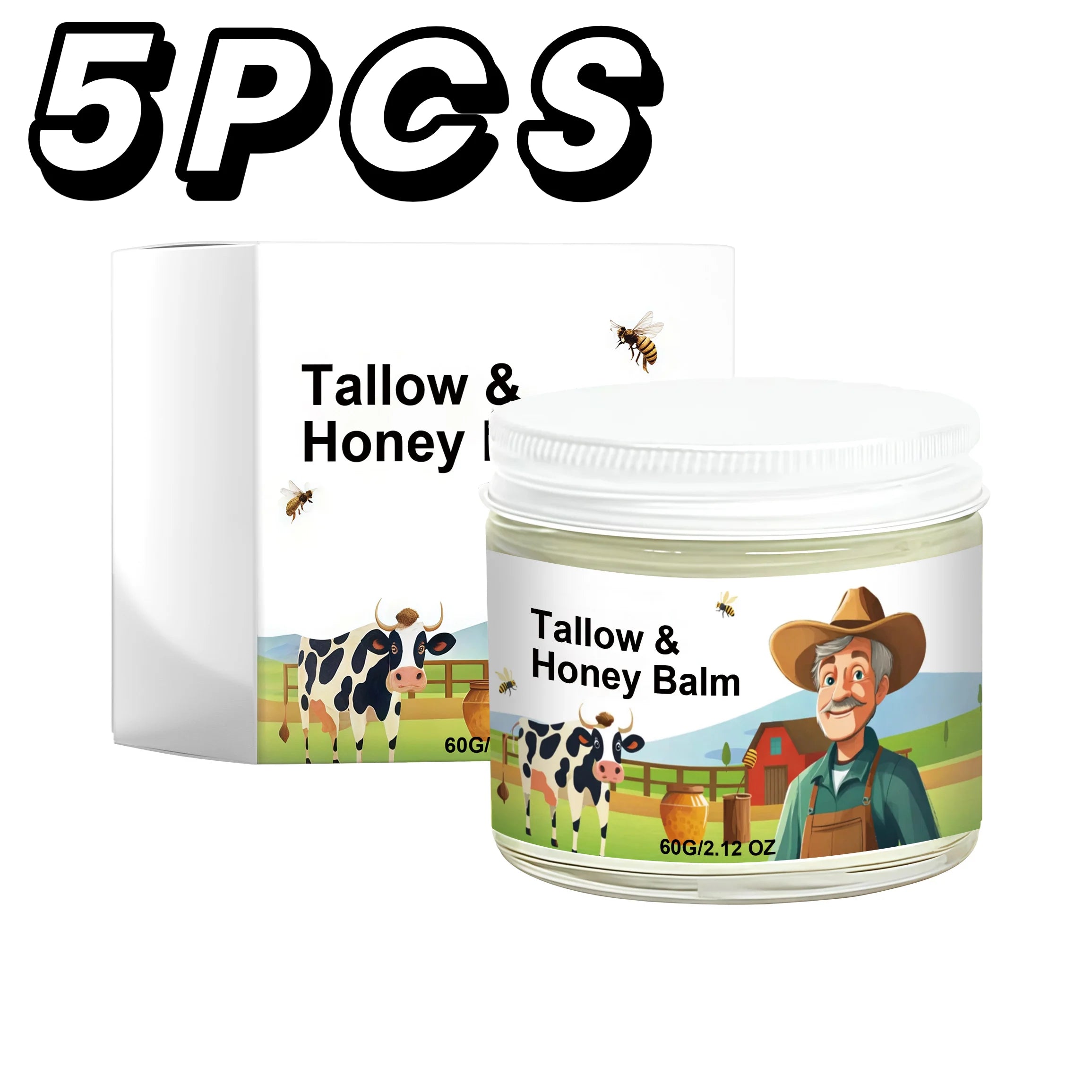 Organic Grass-Fed Beef Tallow Balm with Raw Honey - Moisturizing Cream for Soft, Smooth Skin - Handmade All-Natural Moisturizer
