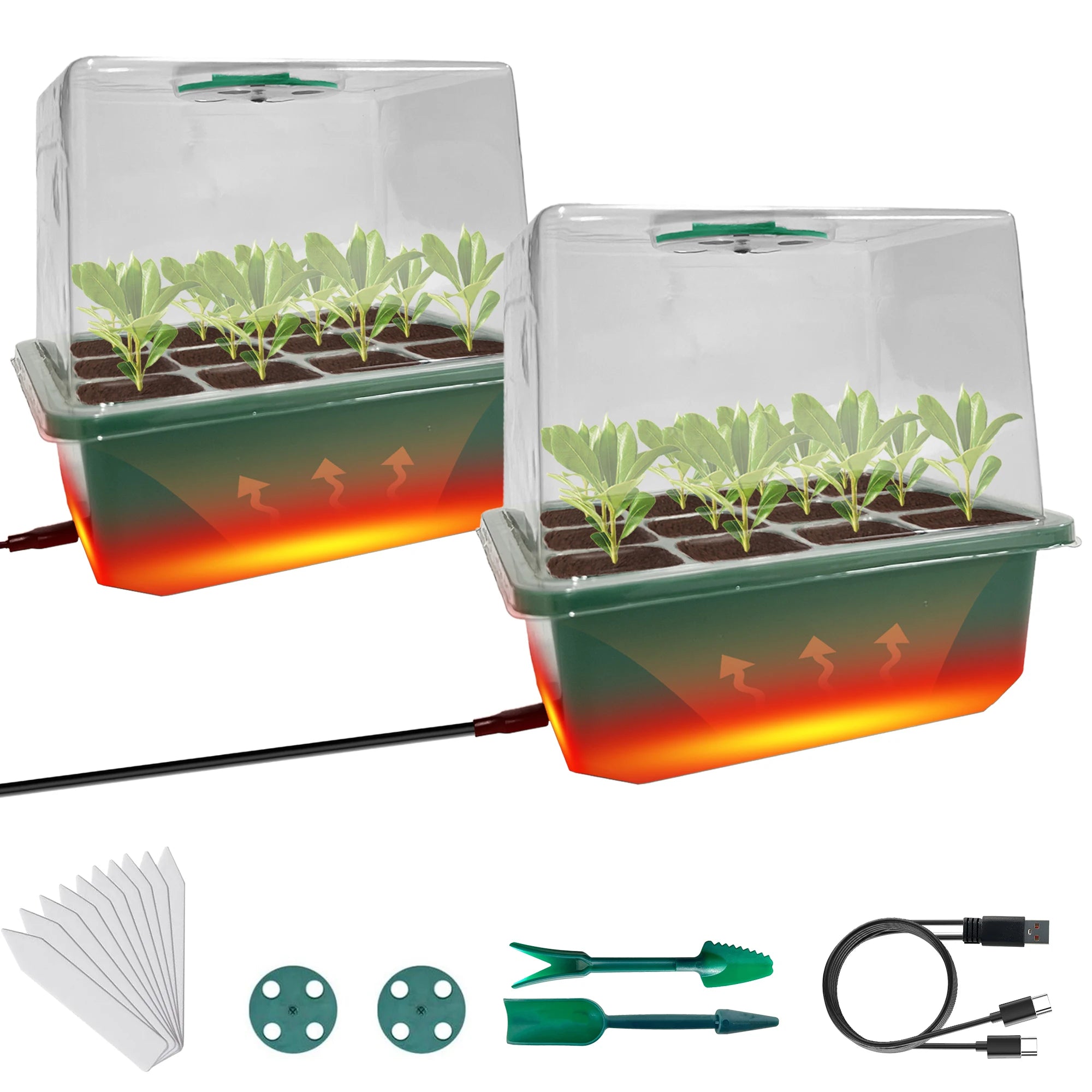 Seed Starter Kit with Built-in Heat, 24-Cell Plant Starter Tray Set, 2-Pack Propagation Trays with Humidity Dome