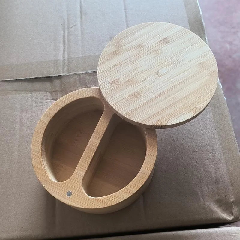 New Kitchen Convenience Tools Bamboo Salt Jar Kitchen Seasoning Bottle Circular Bamboo Seasoning Box Spice Rack Accessories