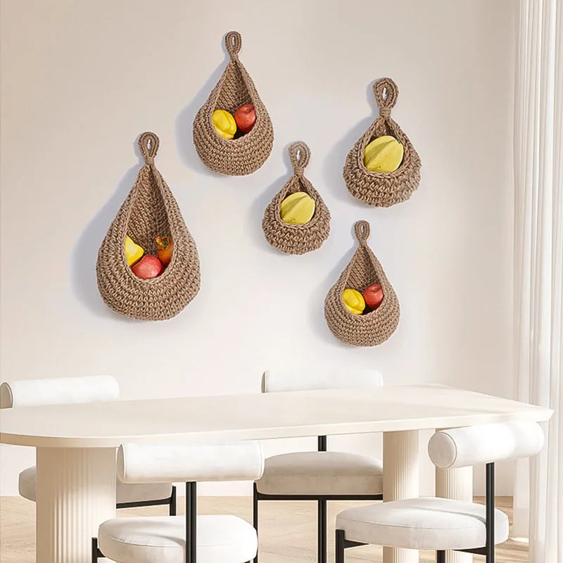 Wall-mounted Vegetable Basket Fruit and Sundry Basket Natural Wicker Weave Storage Basket Kitchen Storage Home Decoration