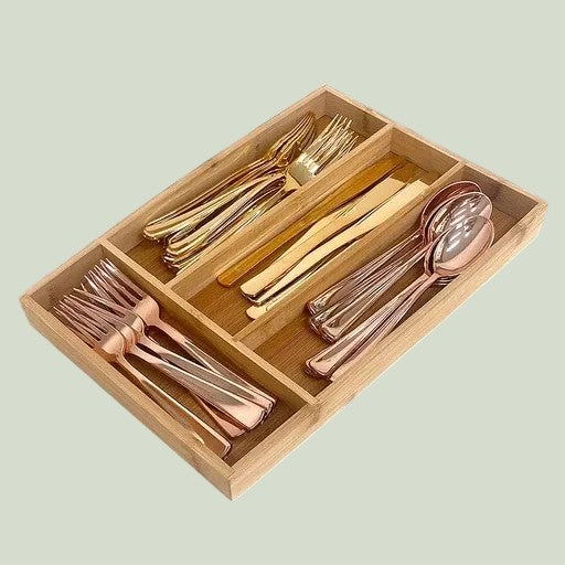 Bamboo Cutlery Storage Tray Organizer