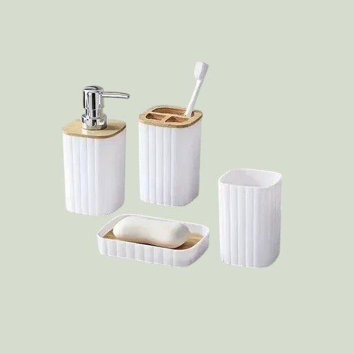 White Bamboo Bathroom Accessory Set (4pc)